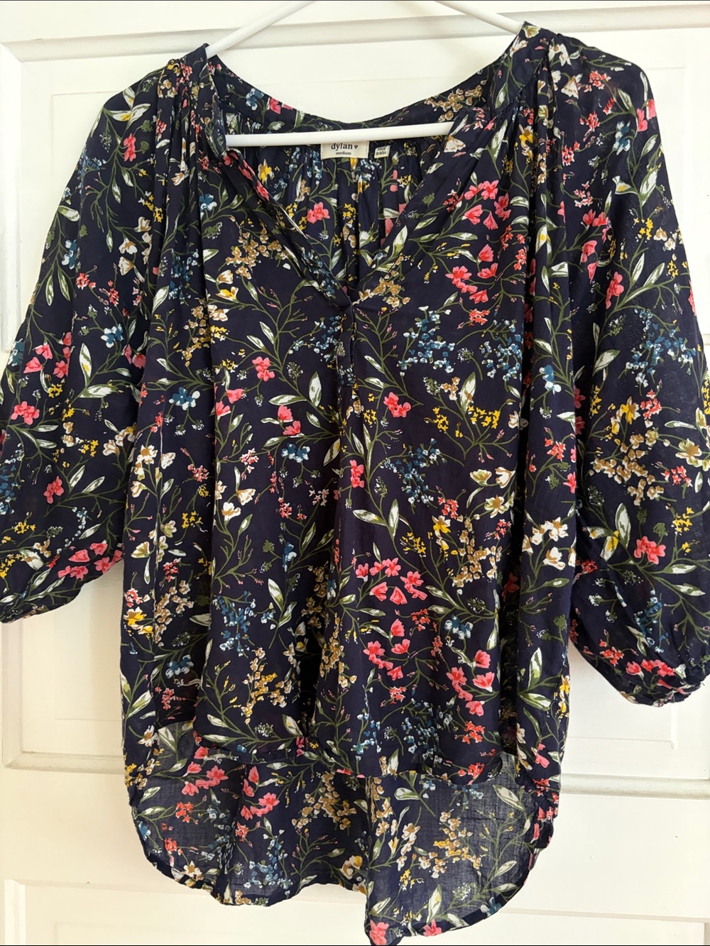 dylan Navy Floral Peasant Top with Multicolor Blooms